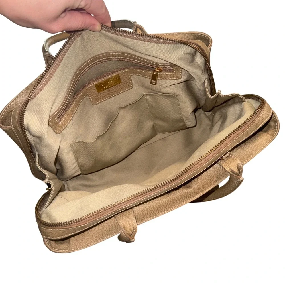 Iacucci Made in Italy Genuine Leather Woven Satchel‎ Taupe Tan